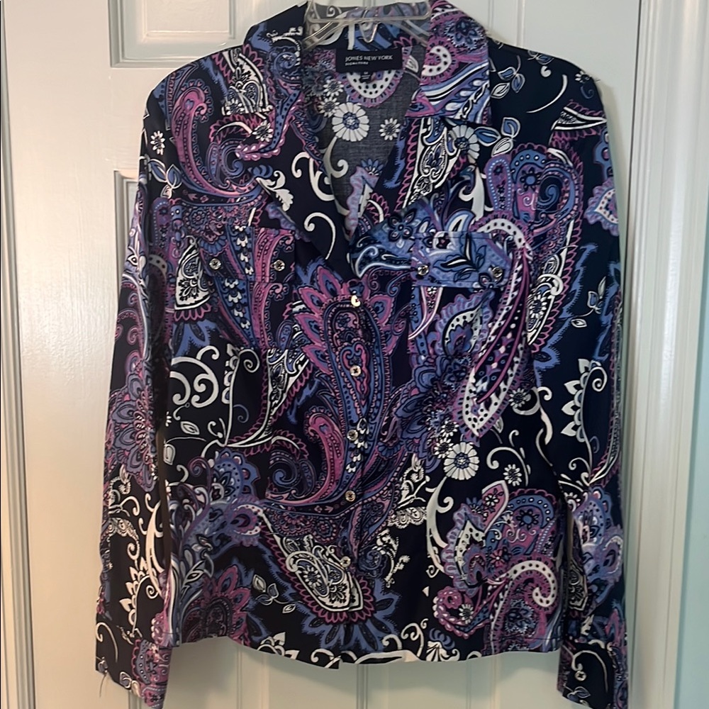 Jones New York Paisley Blouse - Purple and Blue